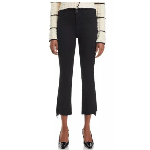 MOTHER The Insider High Rise Crop Step Fray Bootcut Jeans Not Guilty Black NWT 2 - Picture 1 of 3